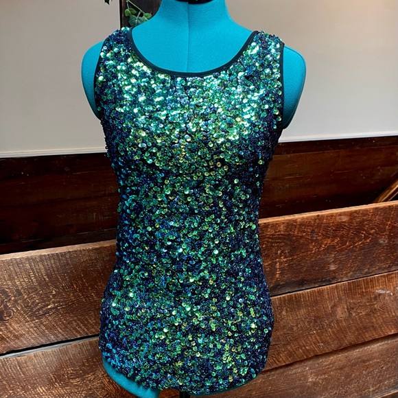 Anna Kaci Sparkle & Shine Green Beetle Toned Sequined Tank Top Goth Mermaid - Picture 3 of 11